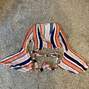 Audrey 3 + 1 Flutter Sleeve Wrap Top Womens Size Medium Cropped Striped
